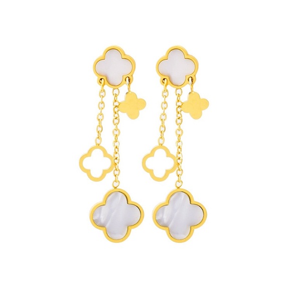 New Fashion Four-leaf Clover Earrings 14k Gold plated - Picture 5 of 6